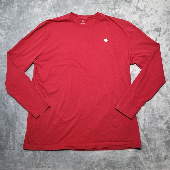 Apple Employee‎ Shirt Men's XLT Red Logo Long Sleeve T-Shirt Crew Neck Cotton - Picture 1 of 9